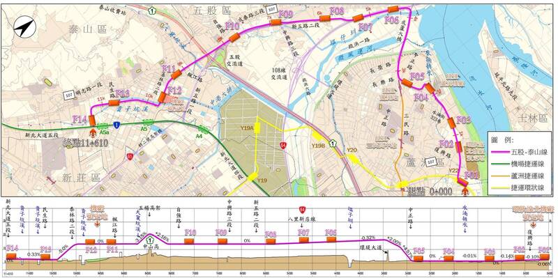 五股泰山輕軌路線圖。
